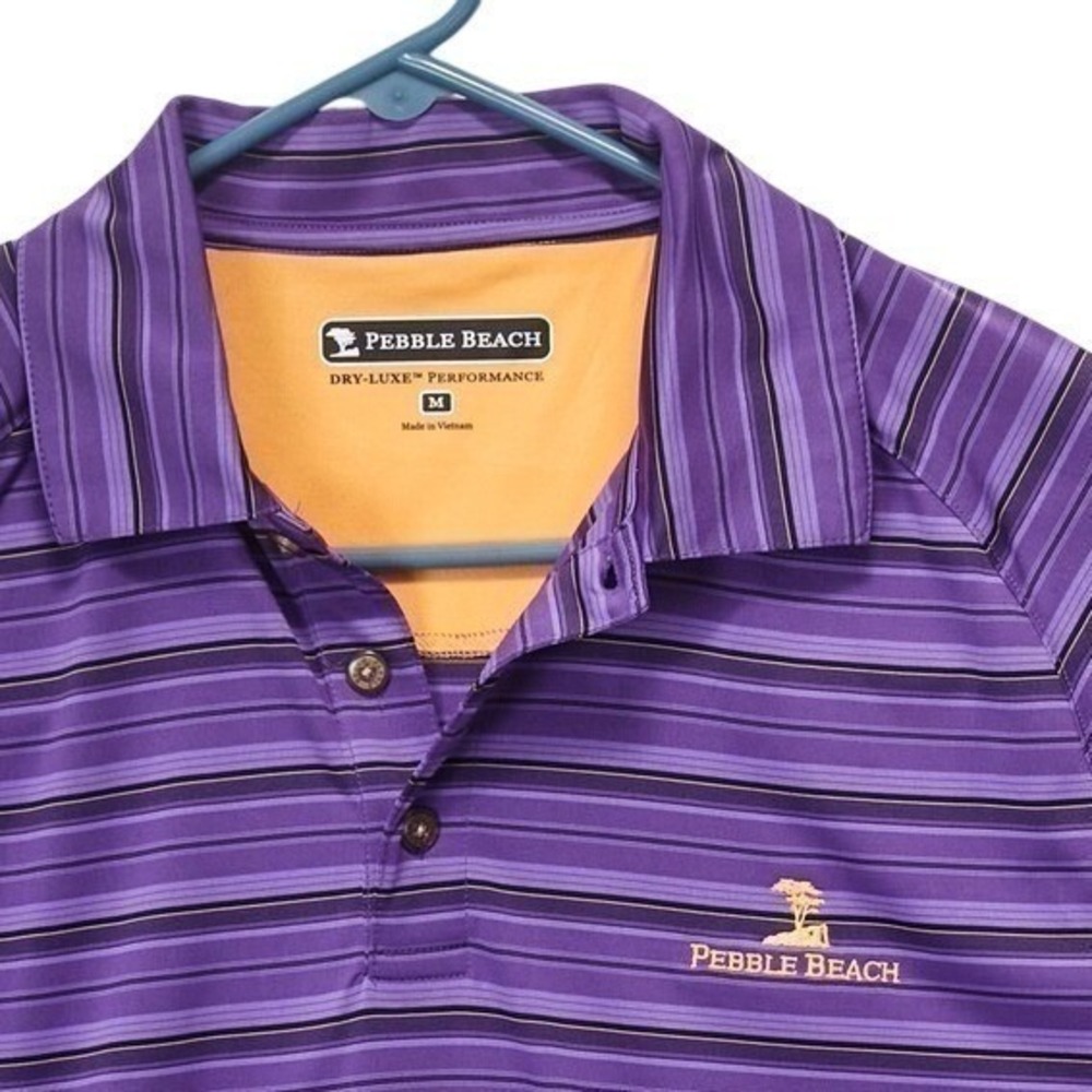 Pebble Beach Mens Dry-Luxe Medium Performance‎ Golf Polo Shirt Purple Striped